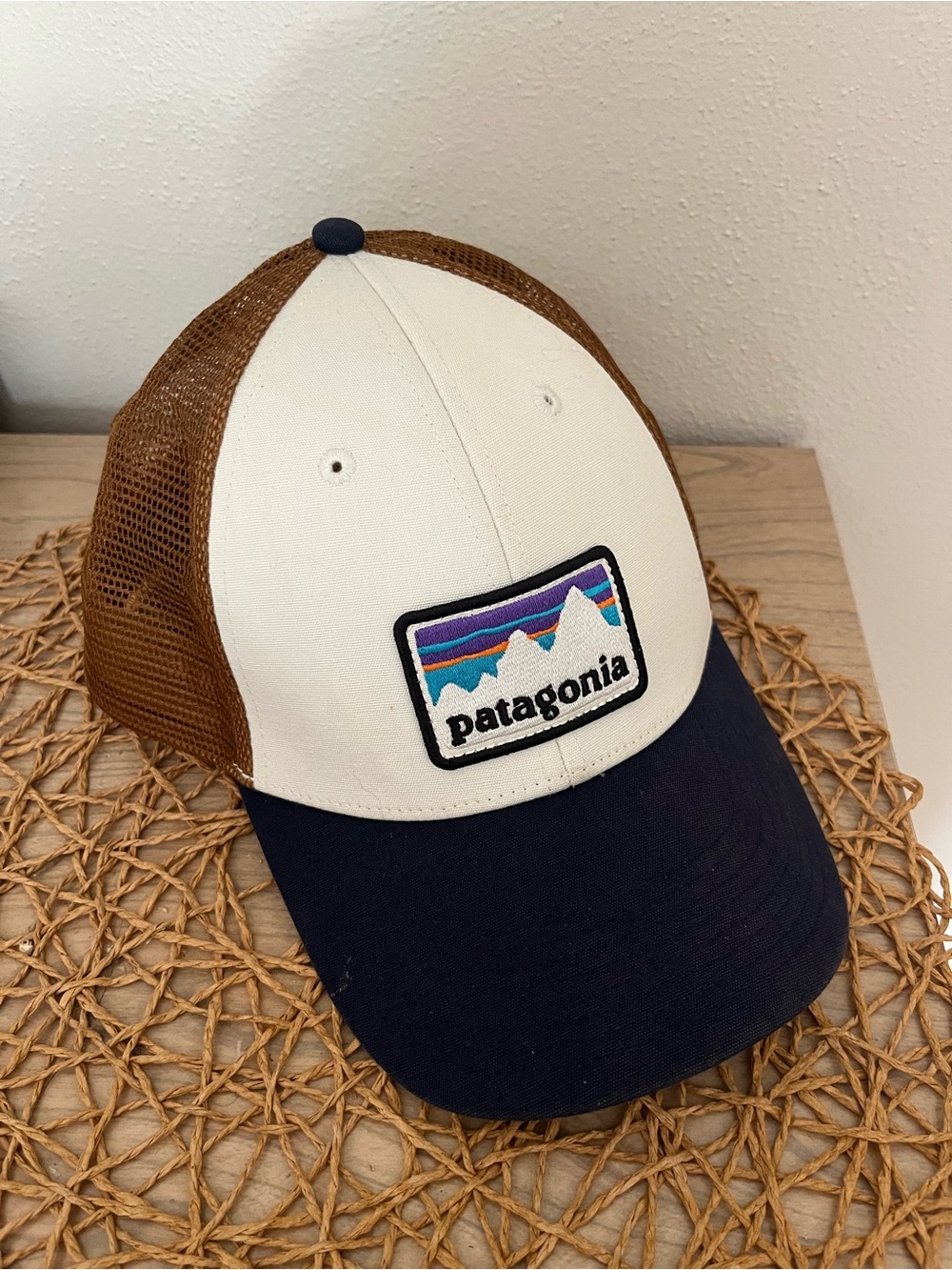 Patagonia Hat - White, Navy & Brown Trucker Cap